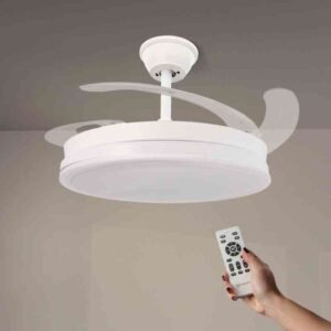 Iluminashop - Ventilador de Techo con luz Led White Olga, Mando a Distancia, Motor DC, 6 velocidades, Silencioso, Aspas retráctiles, función verano-invierno, temporizador, CCT