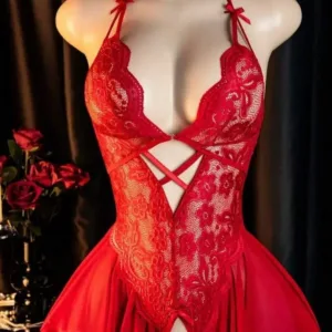 Women’s Sexy One-Piece Floral Lace Bow Tie, Fitted All-Season Fashion, Perfect for Casual Wear & Stylish Occasions, Underwea